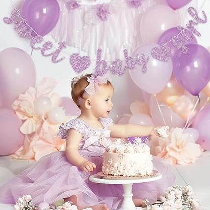 BEISHIDA Pre-Strung Glitter Light Purple Girl Baby Banner Baby Shower Decor | - Image 4
