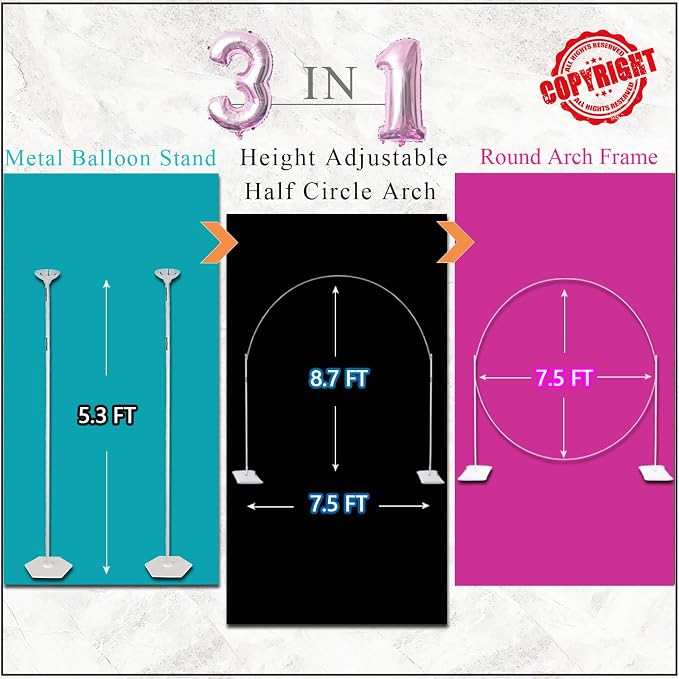 Decojoy Balloon Arch Stand, 7.5ft Large Round Backdrop Frame, Adjustable Half - Image 5