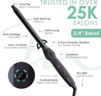 MINT Professional Clamp-Free Curling Wand 3/4 Inch for Long Hair | Extra Long Curl Wand 4-Heater Ionic Ceramic Tourmaline Barrel | Best Curling Wands | Adjustable 230-430°F | Worldwide Dual Voltage