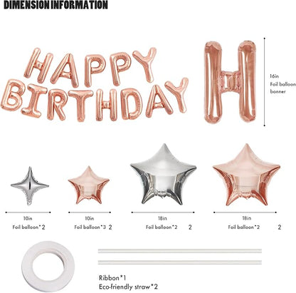 CANREVEL Happy Birthday Banner Decorations + 8Pcs Star Balloons, Rose Gold | - Image 2