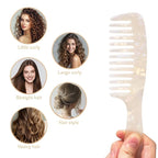 Large Wide Tooth Hair Comb, LADYAMZ [Tortoise Shell] Cellulose Acetate Round Tooth Comb for Straight/Curly Hair,Short/Long Hair Women Men or Kids, Easy Detangling Wet or Dry, Anti-static (White)