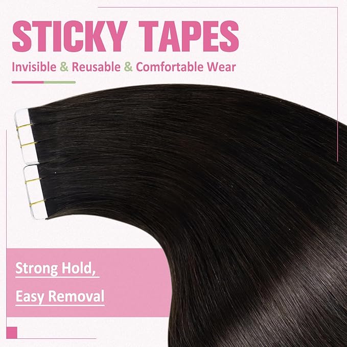 YoungSee Seamless Tape in Extensions Human Hair Dark Brown Tapes Hair Extensions Real Human Hair Brown Hair Extension Tape-in Remy 20 Inch 20pcs 50g Silky Straight Hair
