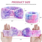 3PCS Spa Headband and Wristbands Set for Women, Soft Microfiber Face Wash Headband with Cute Bow, Elastic Absorbent Wrist Towels, Makeup Skincare Accessories for Facial, Shower, Yoga