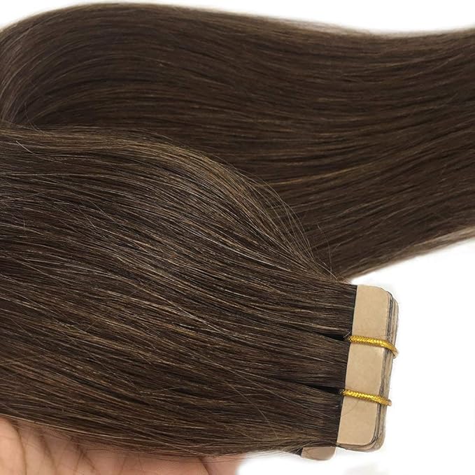 GOO GOO Tape in Hair Extensions Human Hair, 4A Chocolate Brown, 22inch 50g 20pcs, Skin Weft Seamless Invisible, Silky Straight with Thick Ends, Remy Human Hair