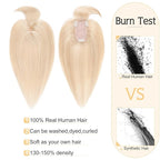 SEGO Hair Toppers for Women Real Human Hair With Bangs, 7 * 13CM Silk Base 100% Remy Human Hair Clip in Top Wiglet Hairpieces Add Volume 10 Inch Ash Blonde&Bleach Blonde