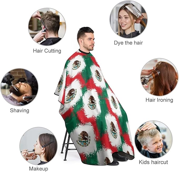 Large Long Salon Gown Cape, Haircut Cloth Apron Cape Cool Mexican Flag Haircut Cloth Wrap Protector for Home Stylists