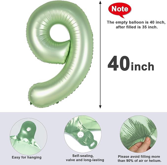 40 Inch Number 9 Balloon, Olive Green Birthday Decorations - Image 6
