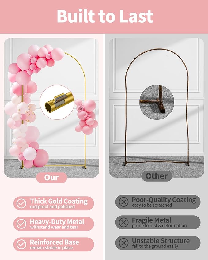 Pureegg Gold Metal Arch Backdrop Stand Set of 3, Wedding Balloon Arch Stand - Image 5
