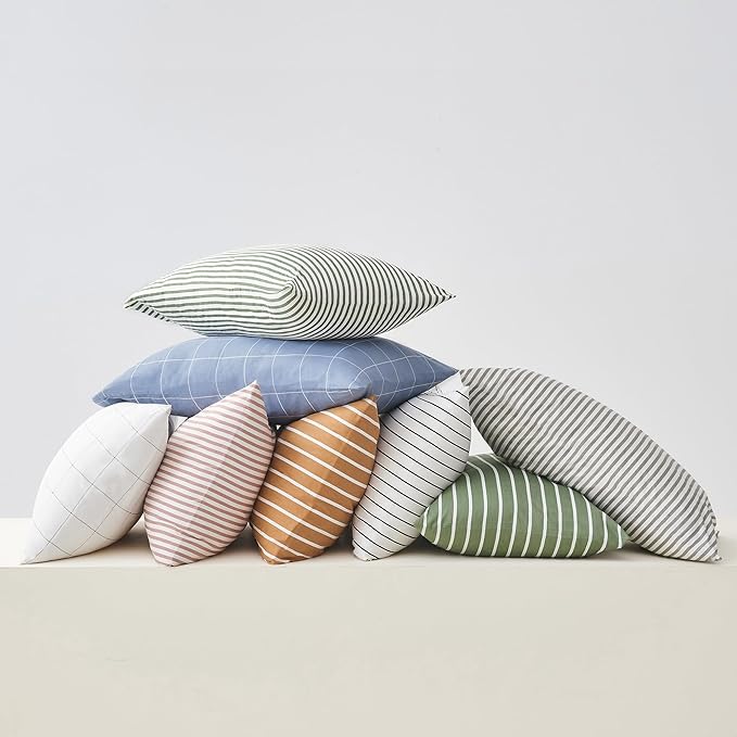 JELLYMONI 100% Natural Cotton Striped King Pillowcases Set, 2 Pack Khaki and White Stripes Pattern Printed Pillow Covers with Envelope Closure(Pillows are not Included)