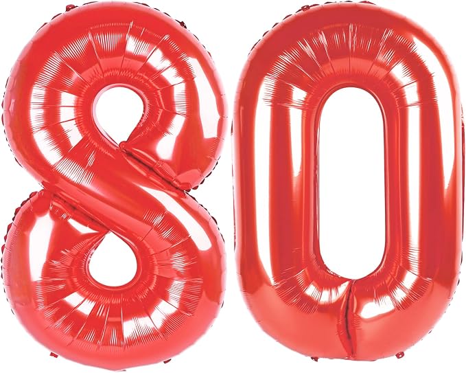 Red Jumbo Number 80 Balloon 40 Inch, Women Men 80 Birthday Supplies, Foil by Upgesy