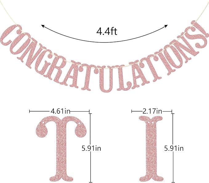 Congratulations Banner, Graduation Party Decor | Rose Gold Glitter Congrats Sign - Image 2