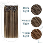 RUNATURE Real Hair Extensions Clip Ins, Brown Clip in Hair Extensions with Highlights, Double Weft Natural Hair for Women, Easy to Apply, 16 Inch 50g 3pcs #3P12 Brown Mix Blonde