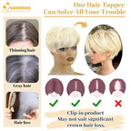 QUEENTAS Short Blonde Hair Toppers for Women with Thinning Hair Piece 360°3D Cover with 5 Clips Wispy Bangs 6.5"*6" Large Coverage Synthetic Hairpieces for Men(Mixed Blonde/#613)