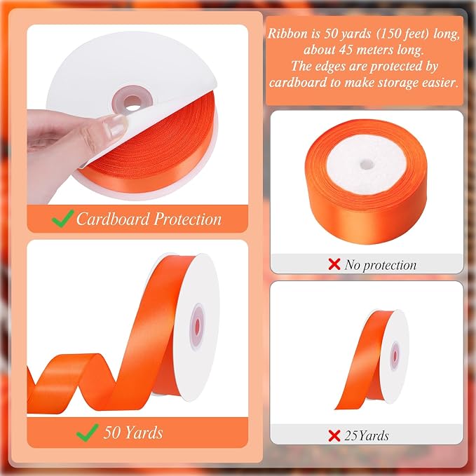 woric Orange Ribbon 1 Inch 50 Yards Orange Satin Ribbon - Image 2