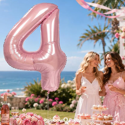 RainbowQ Pink 4 Balloon Number 40 Inch 0-40 Foil Large Balloons | Big Mylar 4 - Image 3