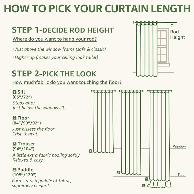 jinchan Green Floral Linen Curtains 96 Inch Flower Drapes Back Tab 2 Panels | - Image 9
