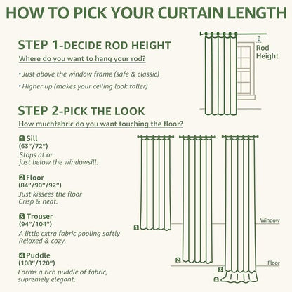 jinchan Green Floral Linen Curtains 63 Inch Farmhouse Back Tab 2 Panels | - Image 9