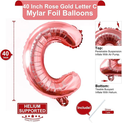 Lovoir 40 Inch Large Rose Gold Letter C Balloons Big Size Jumbo Mylar Foil - Image 2