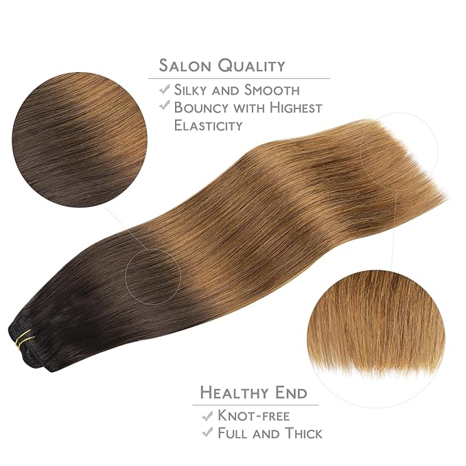 WENNALIFE Clip in Hair Extensions Real Human Hair, 24 Inch 160g 7pcs Remy Hair, Ombre Dark Brown to Light Chestnut Brown Straight Clip Ins Natural Extensiones De Cabello Humano Con