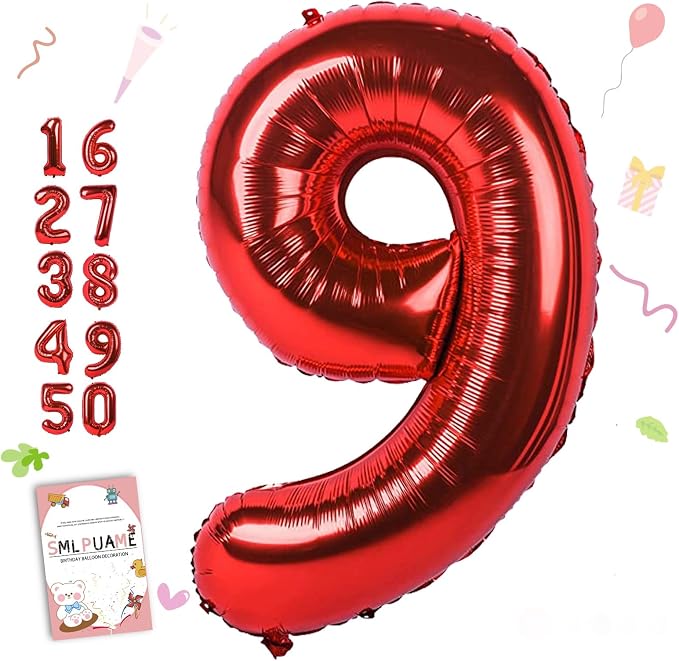 40 inch Number Balloon 0-9 Red Large Number 9 Balloons, Digital Balloons by Smlpuame