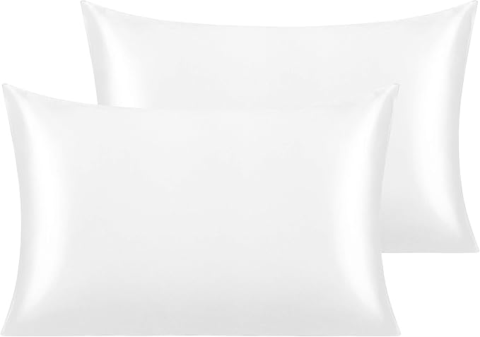 NTBAY 2 Pack Satin Standard Pillowcases for Hair and Skin, Luxurious and Silky Pillow Cases with Envelope Closure, 20x26 Inches, White