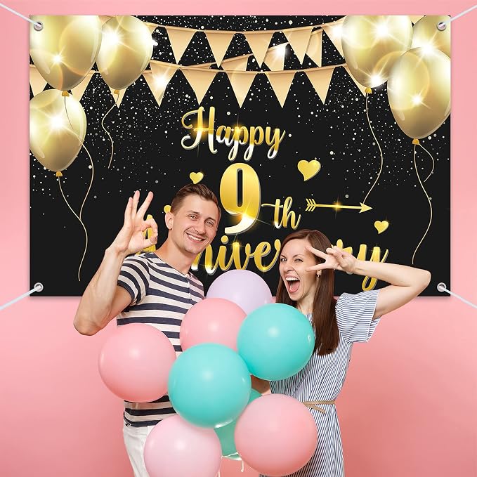 HAMIGAR 6x4ft Happy 9th Anniversary Banner Backdrop - Image 6