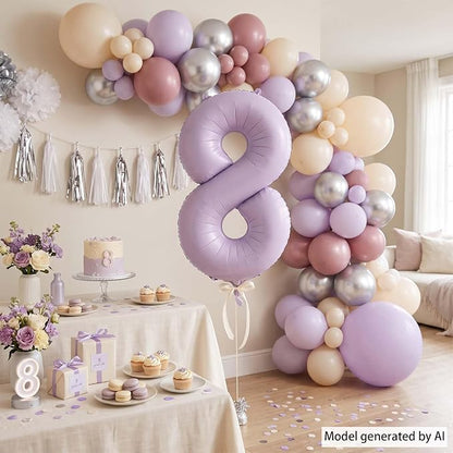 Cream Purple Number 8 Balloon 40 Inch, Foil Digit - Image 7