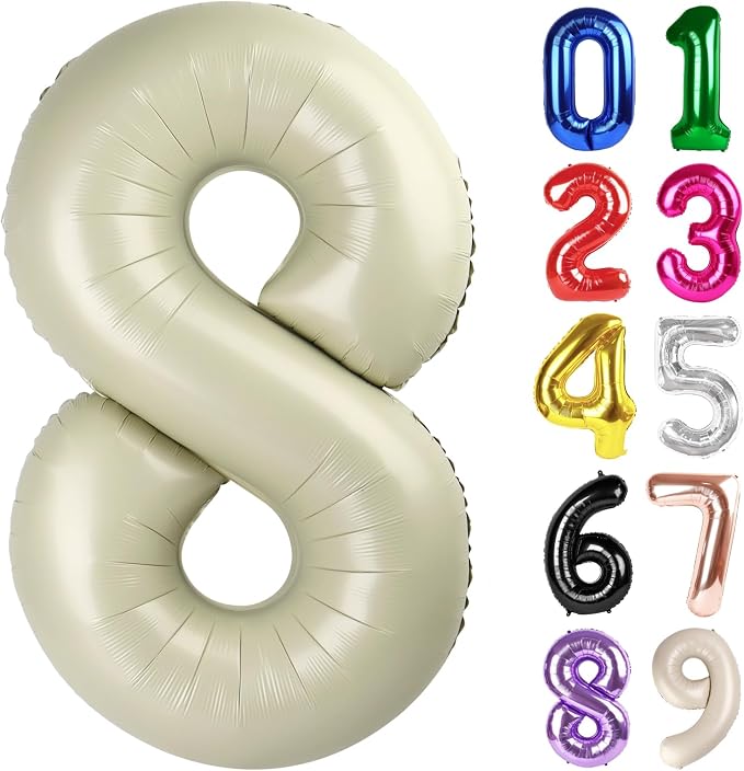 8 Balloon - Cream Birthday Number Balloons, 40 Inch Decorations Men Women | by ALPHADELTAPI