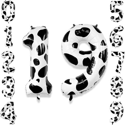 40 Inch Cow Print Number 19 Balloon Set, Giant Black & White Cowhide Foil Mylar by Unknown