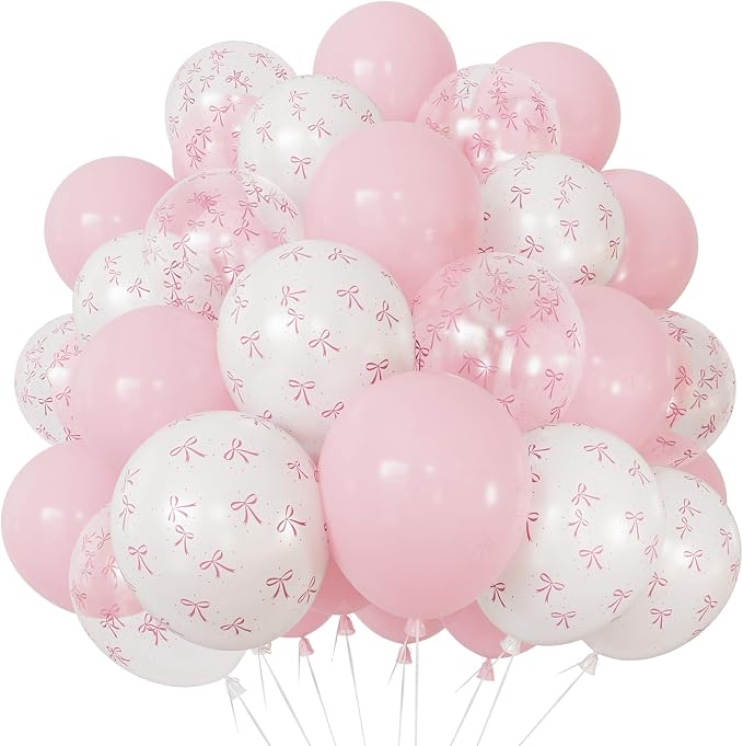 Pink Bow Balloons, Pastel Pink Balloons, Coquette Party Decorations by Adeyoo