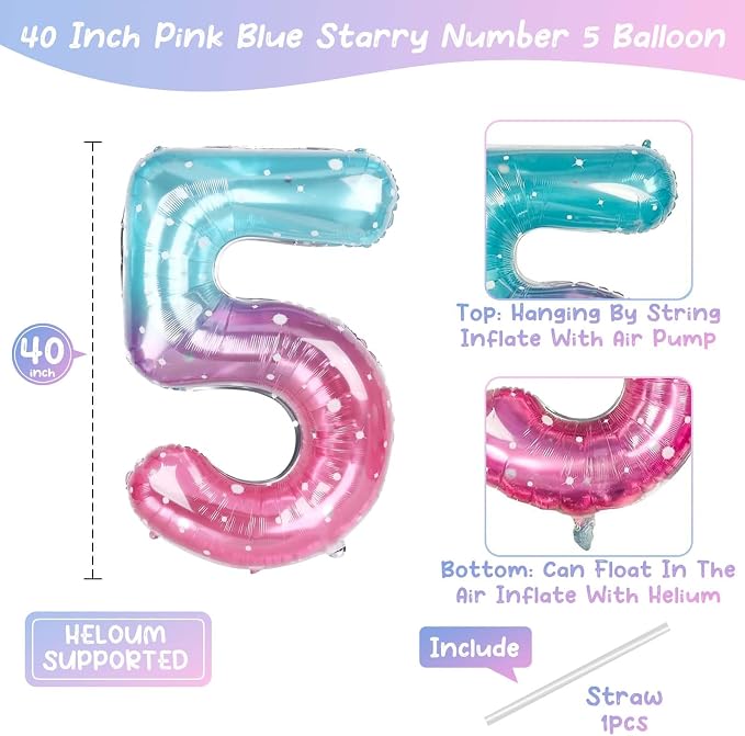 40 Inch Blue Pink Number 15 Balloon, Quinceanera & 15th Birthday Decor | 40in - Image 4