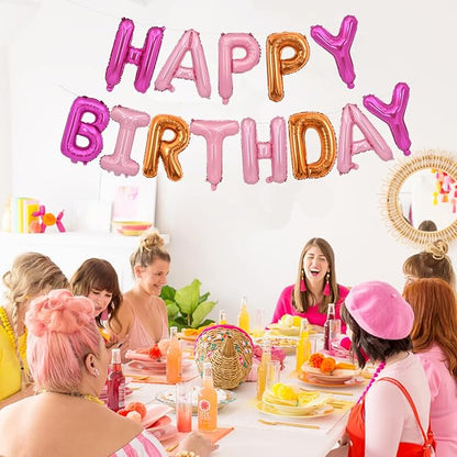 TONIFUL Pink Orange Happy Birthday Balloons Banner Decor - Image 3