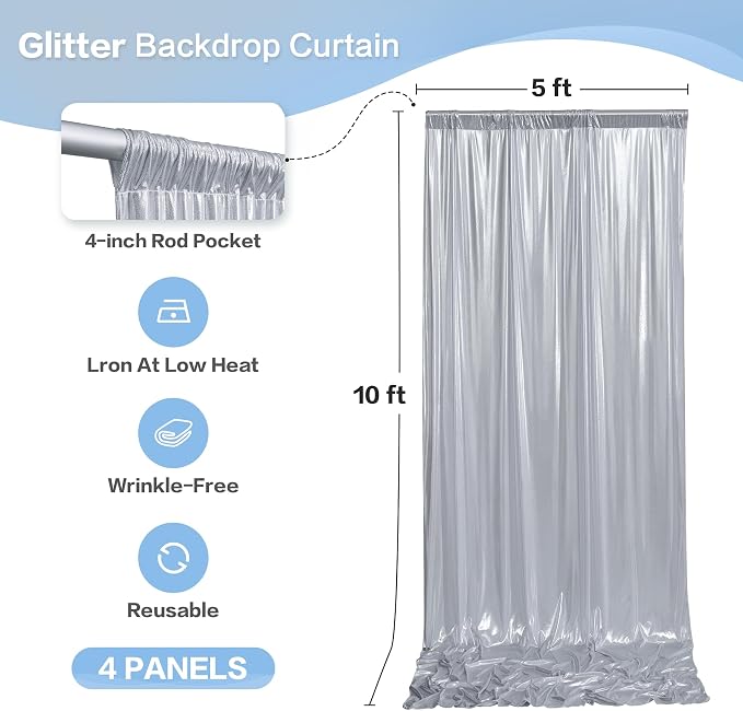 gogoparti 20X10 FT Silver Backdrop Curtain - Image 6