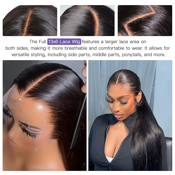 Lemoda Full 13x6 SKINLIKE Real HD Lace Frontal Wigs 15A 30Inch Brazilian Straight Virgin Human Hair Lace Frontal Wigs 200% Invisible 0.1mm Ultra-thin Frayed Ends Lace Front Wig Pre Plucked Tiny Knots