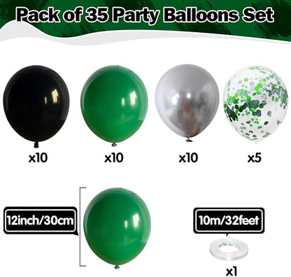 Green Black Balloons Dark Green Black Silver Confetti Balloons 35 Pcs 12 Inch - Image 2
