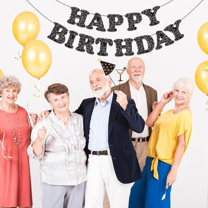 Black Happy Birthday Banner Birthday Party Decorations Happy Birthday Banner - Image 5