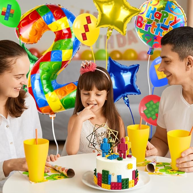 40 Inch Building Block Number Balloon, Colorful Number Block Foil Number 2 - Image 6