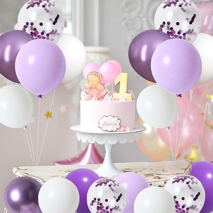 RUBFAC Purple Balloons, Lavender Purple Metallic and Confetti Party Balloons - Image 5