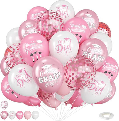 Pink Graduation Balloons, 12 Inch Pink and Rose Gold Printed 2026, You DID IT by FEYG