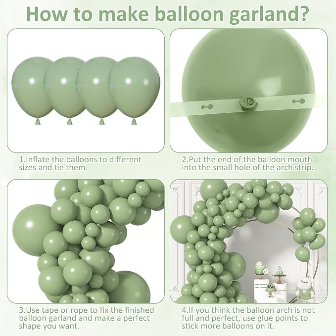 164Pcs Sage Green Balloons Garland Arch Kit Different Sizes | 18 12 10 5 inch - Image 7