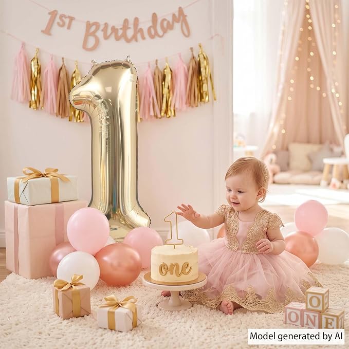 White Gold Number 1 Balloon 40 Inch, Foil Numeral - Image 7