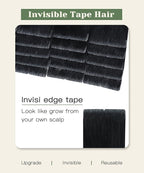 SURNEL Injected Tape in Hair Extensions 14 Inch Natural Real Human Hair Extension Jet Black Upgraded Seamless Remy Invisible Tape in Extensions 20Pcs 30g(#1,14)