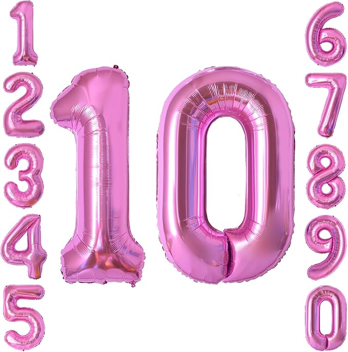 Pink Number 10 Balloon 40 Inch, Shiny Foil Double Digit Party Supplies | by Unknown
