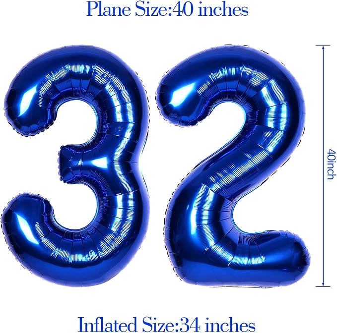 40 Inch Navy Blue Big Number 32 Balloon 0-9 Large Helium | Royal Blue 32nd - Image 6