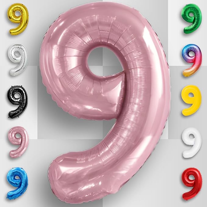 Pink Pearl Number Balloon 9 Mylar Foil Macaron Balloons 40 inch - Image 2