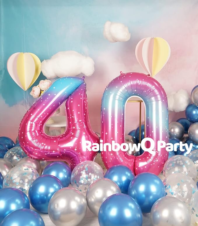 RainbowQ Blue Pink 40 Balloon Number 40 Inch Big 0-10 Foil Large Balloon | - Image 2