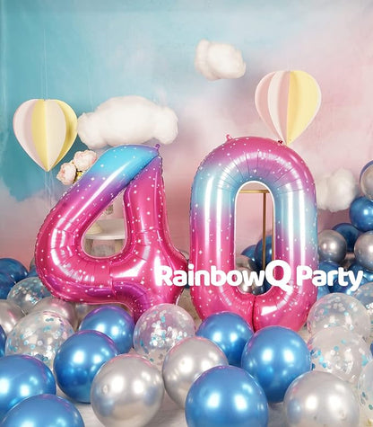 RainbowQ Blue Pink 40 Balloon Number 40 Inch Big 0-10 Foil Large Balloon | - Image 2
