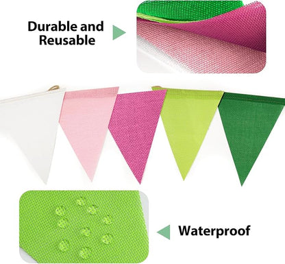 G2PLUS Pre-Strung Burlap Pennant Banners, 39Ft Pink and Green Fabric Triangle - Image 3