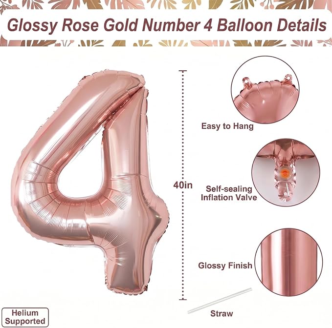 Rose Gold Number 4 Balloon 40 Inch, Blush Foil - Image 4