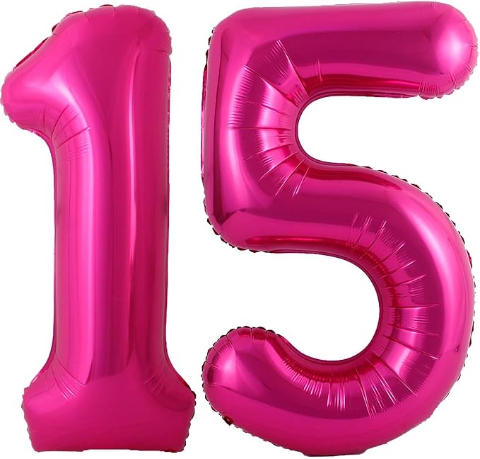 Hot Pink 15 Number Balloons, 40 Inch Giant Number 15 Balloons Foil Mylar Helium by Lovoir
